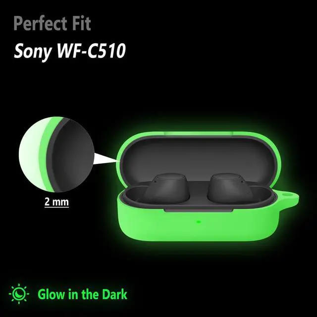 Alt view image 2 of 7 - Geiomoo Soft Flexible Silicone Case for Sony WF-C510, Scratch Resistant Protective Cover with Carabiner (Luminous Green)