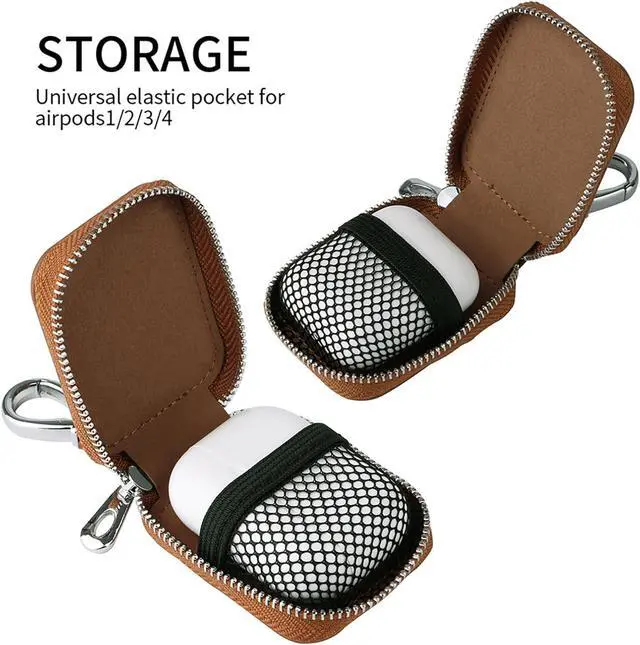 Alt view image 7 of 7 - Earbud Case, Headphone Storage Case for AirPods 4/1/2/3/Pro 2-1 PCS Black | PU Leather Zipper Carrying Pouch Earbuds Bag with Keychain for Wireless Earphones, Wired Headphone & USB Cable
