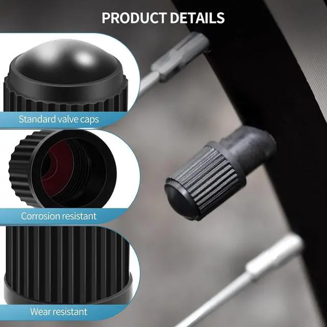 Alt view image 3 of 7 - Tire Valve Stem Caps, Black, 50 Pack | O Rubber Ring, Plastic, For Cars, Bike, Bicycle, Trucks, Motorcycles, Airtight Seal, Dust Proof