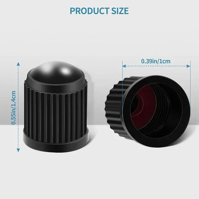 Alt view image 2 of 7 - Tire Valve Stem Caps, Black, 50 Pack | O Rubber Ring, Plastic, For Cars, Bike, Bicycle, Trucks, Motorcycles, Airtight Seal, Dust Proof