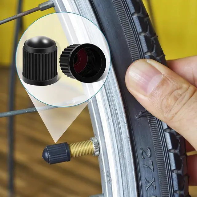 Alt view image 6 of 7 - Tire Valve Stem Caps, Black, 50 Pack | O Rubber Ring, Plastic, For Cars, Bike, Bicycle, Trucks, Motorcycles, Airtight Seal, Dust Proof