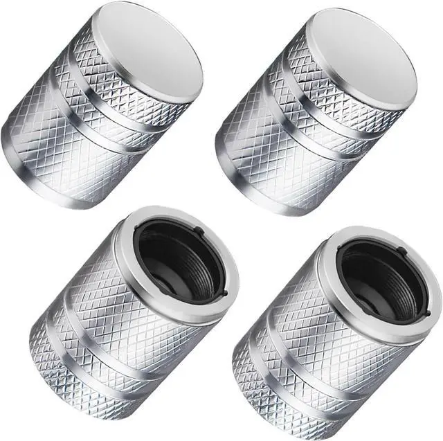Main image of DESOUL Tire Valve Stem Caps Corrosion Resistant (4 Pack) - Silver | Aluminum Air Caps with Plastic Liner | Leak-Proof | Universal Fit for Cars, Trucks, Motorcycles