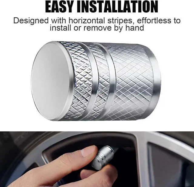 Alt view image 4 of 6 - DESOUL Tire Valve Stem Caps Corrosion Resistant (4 Pack) - Silver | Aluminum Air Caps with Plastic Liner | Leak-Proof | Universal Fit for Cars, Trucks, Motorcycles