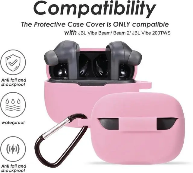 Alt view image 5 of 6 - Silicone Case for JBL Vibe Beam 2, JBL Vibe Beam, JBL Vibe 200TWS True Wireless Headphones, Premium Shockproof Case Cover with Carabiner. (Pink)