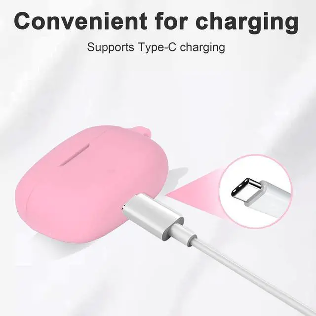 Alt view image 6 of 6 - Silicone Case for JBL Vibe Beam 2, JBL Vibe Beam, JBL Vibe 200TWS True Wireless Headphones, Premium Shockproof Case Cover with Carabiner. (Pink)