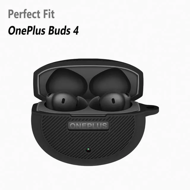 Alt view image 2 of 6 - Geiomoo Silicone Cover for OnePlus Buds 4 Case, Soft Flexible Scratch Resistant Protective with Carabiner (Black)