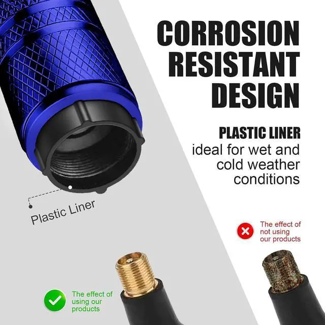 Alt view image 2 of 6 - DESOUL Tire Valve Stem Caps Corrosion Resistant (4 Pack) - Blue | Aluminum Air Caps with Plastic Liner | Leak-Proof | Universal Fit for Cars, Trucks, Motorcycles