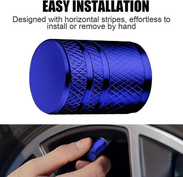 Alt view image 4 of 6 - DESOUL Tire Valve Stem Caps Corrosion Resistant (4 Pack) - Blue | Aluminum Air Caps with Plastic Liner | Leak-Proof | Universal Fit for Cars, Trucks, Motorcycles