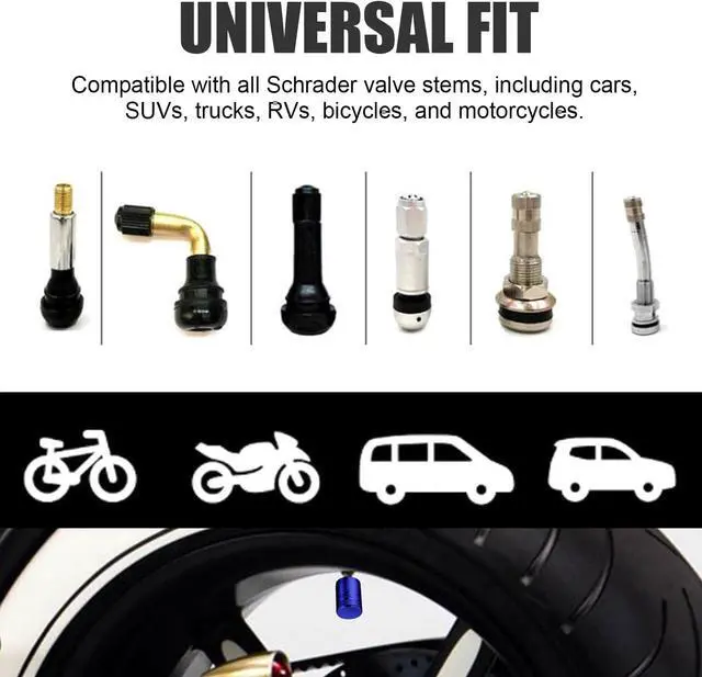Alt view image 5 of 6 - DESOUL Tire Valve Stem Caps Corrosion Resistant (4 Pack) - Blue | Aluminum Air Caps with Plastic Liner | Leak-Proof | Universal Fit for Cars, Trucks, Motorcycles