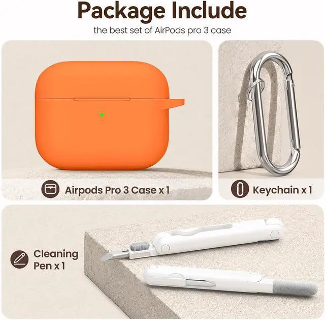 Alt view image 3 of 7 - for AirPods Pro 3 Case (2025),Soft Silicone Protective Cover Compatible with Apple AirPods Pro 3rd Generation Case with Cleaning Kit for Women Men,Air pods Pro Accessories with Keychain,Orange
