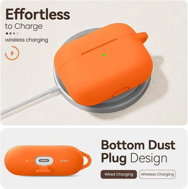 Alt view image 4 of 7 - for AirPods Pro 3 Case (2025),Soft Silicone Protective Cover Compatible with Apple AirPods Pro 3rd Generation Case with Cleaning Kit for Women Men,Air pods Pro Accessories with Keychain,Orange