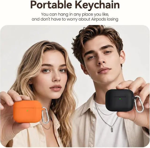 Alt view image 6 of 7 - for AirPods Pro 3 Case (2025),Soft Silicone Protective Cover Compatible with Apple AirPods Pro 3rd Generation Case with Cleaning Kit for Women Men,Air pods Pro Accessories with Keychain,Orange