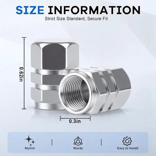 Alt view image 2 of 6 - JUSTTOP Car Tire Valve Stem Caps, 12pcs Air Caps Cover, Universal for Cars, SUVs, Bike, Trucks and Motorcycles-Silver