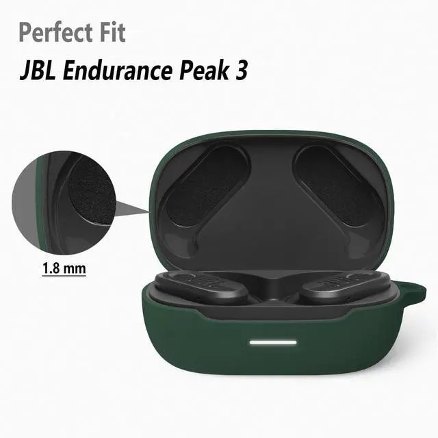 Alt view image 2 of 5 - Geiomoo Silicone Case for JBL Endurance Peak 3, JBL Endurance Peak II, Protective Cover with Carabiner (Emerald Green)