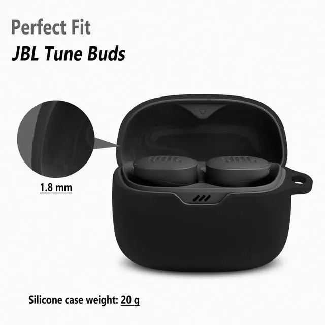 Alt view image 2 of 4 - Geiomoo Silicone Case for JBL Tune Buds, Protective Cover with Carabiner (Black)