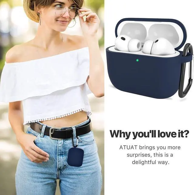 Alt view image 5 of 7 - Compatible with AirPods Pro 3 Case, Protective Soft Silicone Cover with Keychain Cleaning Kit for Women Men for Apple AirPods Pro 3rd Generation(2025), Front LED Visible, Midnight Blue