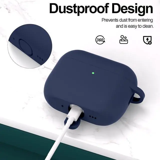 Alt view image 7 of 7 - Compatible with AirPods Pro 3 Case, Protective Soft Silicone Cover with Keychain Cleaning Kit for Women Men for Apple AirPods Pro 3rd Generation(2025), Front LED Visible, Midnight Blue