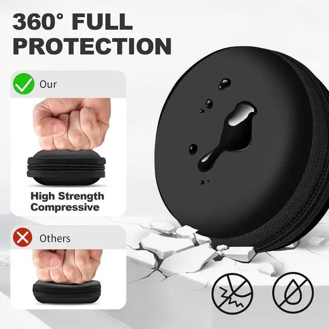 Alt view image 2 of 7 - Round Earbud Case Portable EVA Carrying Case Storage Bag Cell Phone Accessories Organizer with Carabiner for Earphone, Earbud, Earpieces, SD Memory Card, Camera Chips,Black