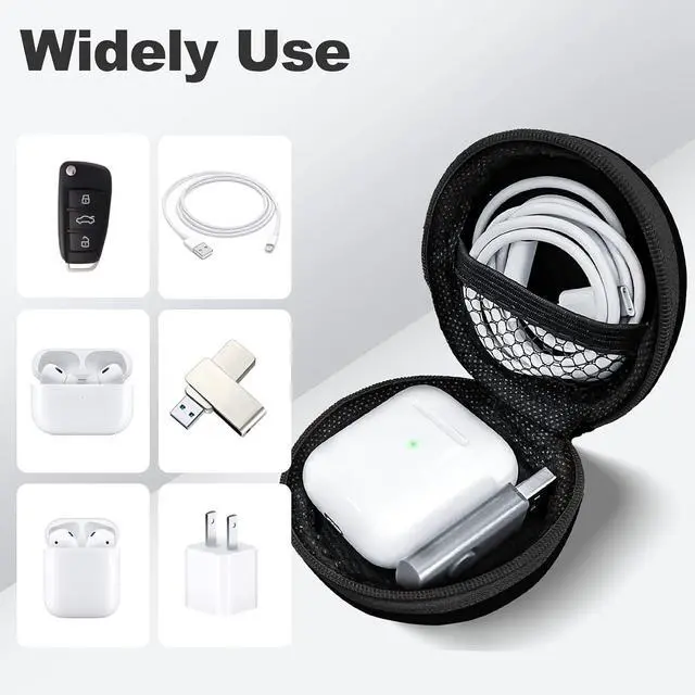 Alt view image 3 of 7 - Round Earbud Case Portable EVA Carrying Case Storage Bag Cell Phone Accessories Organizer with Carabiner for Earphone, Earbud, Earpieces, SD Memory Card, Camera Chips,Black
