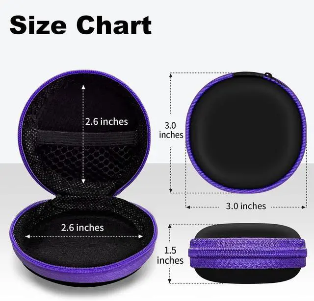 Alt view image 4 of 7 - Round Earbud Case Portable EVA Carrying Case Storage Bag Cell Phone Accessories Organizer with Carabiner for Earphone, Earbud, Earpieces, SD Memory Card, Camera Chips,Black