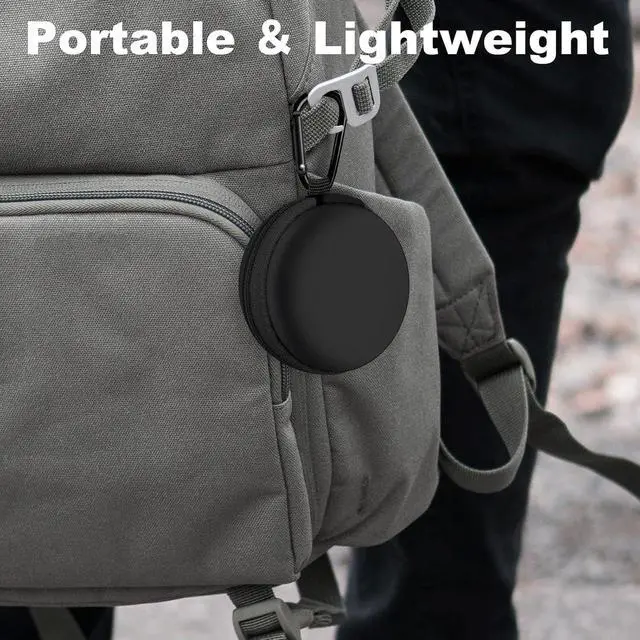 Alt view image 7 of 7 - Round Earbud Case Portable EVA Carrying Case Storage Bag Cell Phone Accessories Organizer with Carabiner for Earphone, Earbud, Earpieces, SD Memory Card, Camera Chips,Black