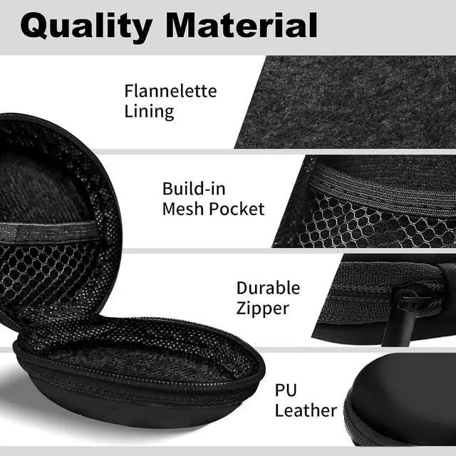 Alt view image 5 of 7 - Round Earbud Case Portable EVA Carrying Case Storage Bag Cell Phone Accessories Organizer with Carabiner for Earphone, Earbud, Earpieces, SD Memory Card, Camera Chips,Black