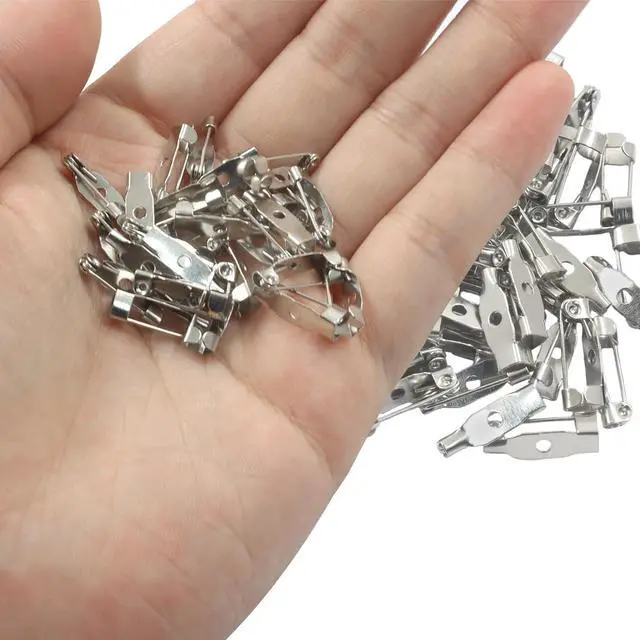 Alt view image 4 of 5 - 100Pcs 15mm Locking Pins Safety Clasp Brooch, Silver Brooch Clasps Pin Safety Pins, Reliable Back Clasp for Name Tags/Jewelry Making and DIY Crafts