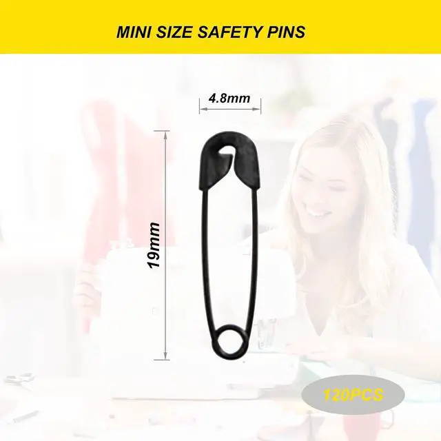 Alt view image 2 of 7 - Black Safety Pins,Small Safety Pins for Clothes,19mm/0.75 Inch Metal Mini Saftey Pin Bulk for Art Crafting Sewing Jewelry Making (120Pcs/Box)
