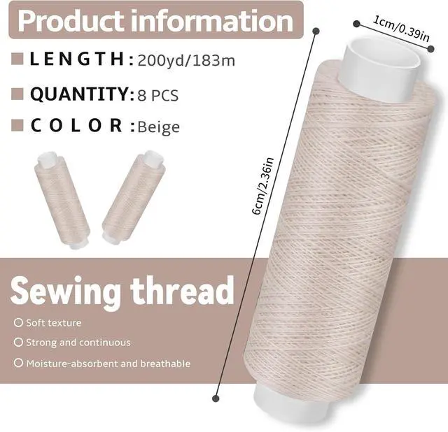 Alt view image 2 of 7 - Bupete 8 Rolls Sewing Thread 200 Yards Each Roll Thread for Sewing Machine | Polyester Threads, Beige Sewing Threads for Sewing Machine, Embroidery, Hand Stitching