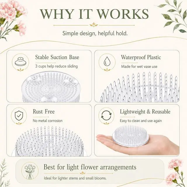 Alt view image 3 of 7 - Waydress 2 Pcs 2.8 in Plastic Flower Frogs for Arrangements, Clear | 3 Suction Anti-slip Base, 44g Lightweight Design, Flower Pin Holder for Small Vase Ikebana Decoration Supplies