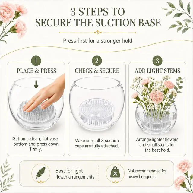 Alt view image 4 of 7 - Waydress 2 Pcs 2.8 in Plastic Flower Frogs for Arrangements, Clear | 3 Suction Anti-slip Base, 44g Lightweight Design, Flower Pin Holder for Small Vase Ikebana Decoration Supplies