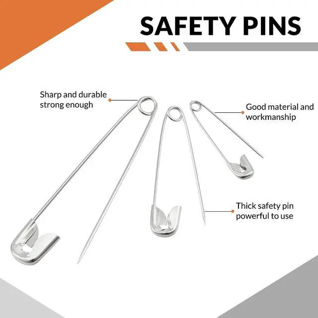 Alt view image 3 of 6 - NEEWAY 300pcs Safety Pins Assorted Sizes, Small and Large Safety Pins for Clothes, Sewing, Arts & Craft (Silver)