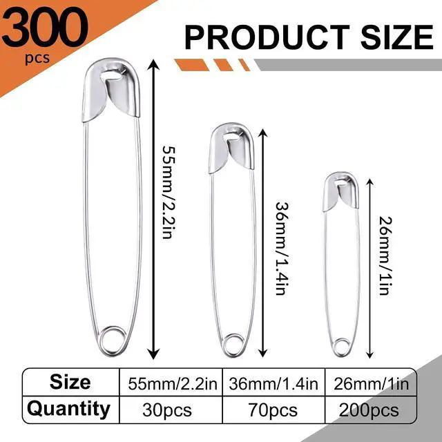 Alt view image 2 of 6 - NEEWAY 300pcs Safety Pins Assorted Sizes, Small and Large Safety Pins for Clothes, Sewing, Arts & Craft (Silver)