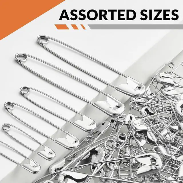 Alt view image 5 of 6 - NEEWAY 300pcs Safety Pins Assorted Sizes, Small and Large Safety Pins for Clothes, Sewing, Arts & Craft (Silver)