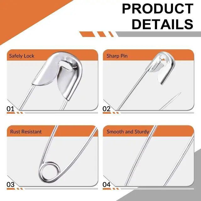 Alt view image 4 of 6 - NEEWAY 300pcs Safety Pins Assorted Sizes, Small and Large Safety Pins for Clothes, Sewing, Arts & Craft (Silver)