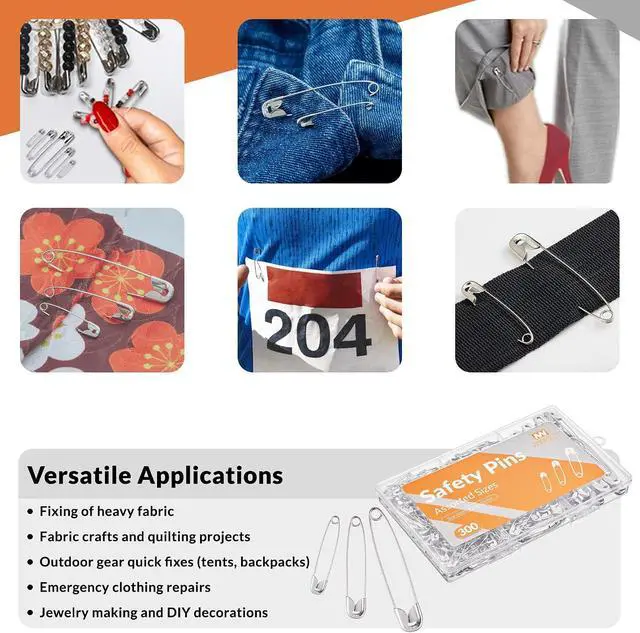 Alt view image 6 of 6 - NEEWAY 300pcs Safety Pins Assorted Sizes, Small and Large Safety Pins for Clothes, Sewing, Arts & Craft (Silver)