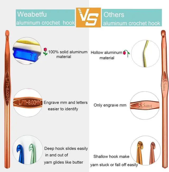 Alt view image 4 of 7 - Weabetfu Aluminum Crochet Hook,Soft Grip Crocheting Hooks for Knitting Craft Yarn,Crochet Hooks Size L,8.0mm-New