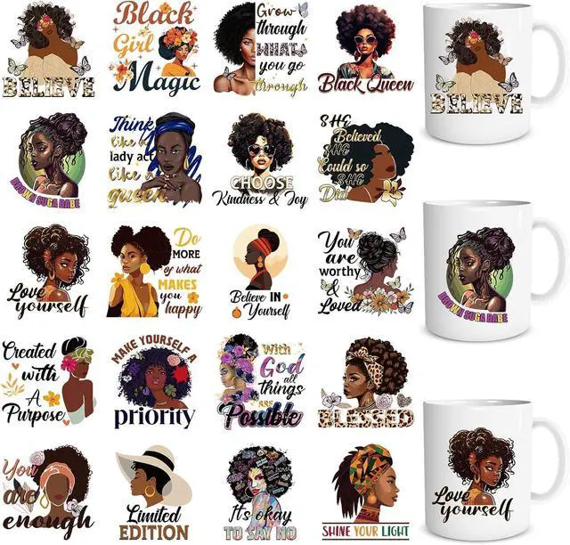 Main image of 20 Sheets African American Women UV DTF Cup Wrap Transfer Sticker | Black Women Affirmation UVDTF Wraps, Waterproof Transfer Decals, for 16oz Glass Cups Mug Tumblers, Strong Adhesion