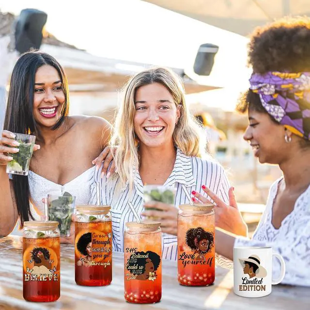 Alt view image 4 of 6 - 20 Sheets African American Women UV DTF Cup Wrap Transfer Sticker | Black Women Affirmation UVDTF Wraps, Waterproof Transfer Decals, for 16oz Glass Cups Mug Tumblers, Strong Adhesion