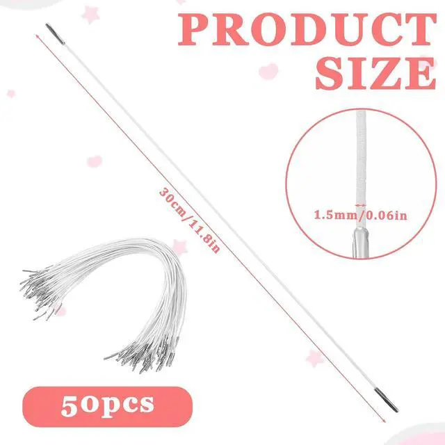 Alt view image 2 of 7 - 50PCS White Elastic Cords with Metal Ends, 11.8 in Elastic Bands for Crafts | Round Elastic Bands, White Elastic Extender Strap for Masks Making Party Hats DIY Signs Badg