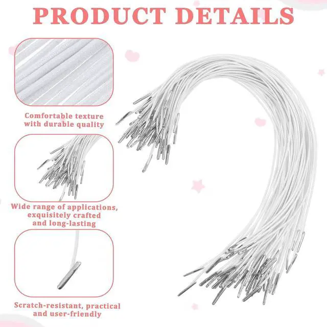 Alt view image 3 of 7 - 50PCS White Elastic Cords with Metal Ends, 11.8 in Elastic Bands for Crafts | Round Elastic Bands, White Elastic Extender Strap for Masks Making Party Hats DIY Signs Badg