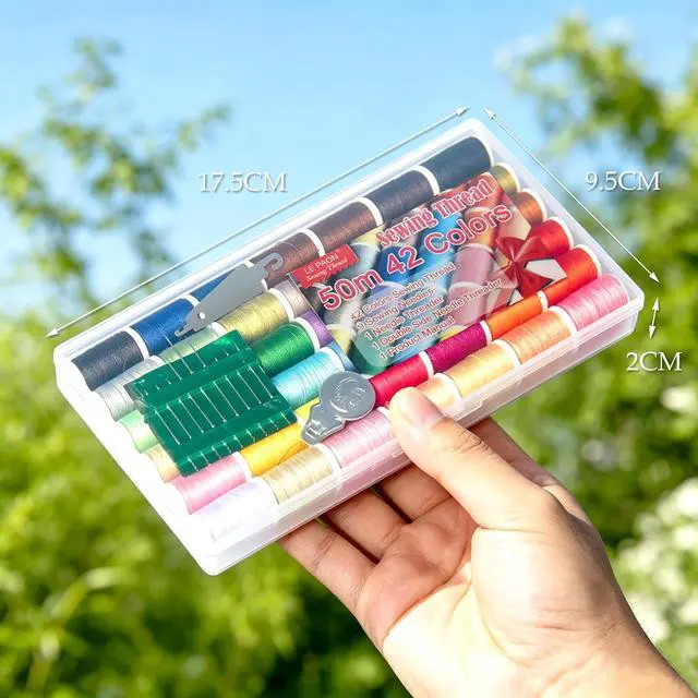 Alt view image 2 of 7 - All Purpose Sewing Thread Set - 42 Assorted Rainbow Color Series and White Black Handy Polyester Thread Kit Includes 9 Hand Needles, 2 Needle Threaders, Suitable for Hand and Machine Sewing