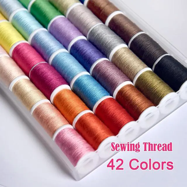 Alt view image 5 of 7 - All Purpose Sewing Thread Set - 42 Assorted Rainbow Color Series and White Black Handy Polyester Thread Kit Includes 9 Hand Needles, 2 Needle Threaders, Suitable for Hand and Machine Sewing