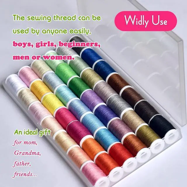 Alt view image 6 of 7 - All Purpose Sewing Thread Set - 42 Assorted Rainbow Color Series and White Black Handy Polyester Thread Kit Includes 9 Hand Needles, 2 Needle Threaders, Suitable for Hand and Machine Sewing