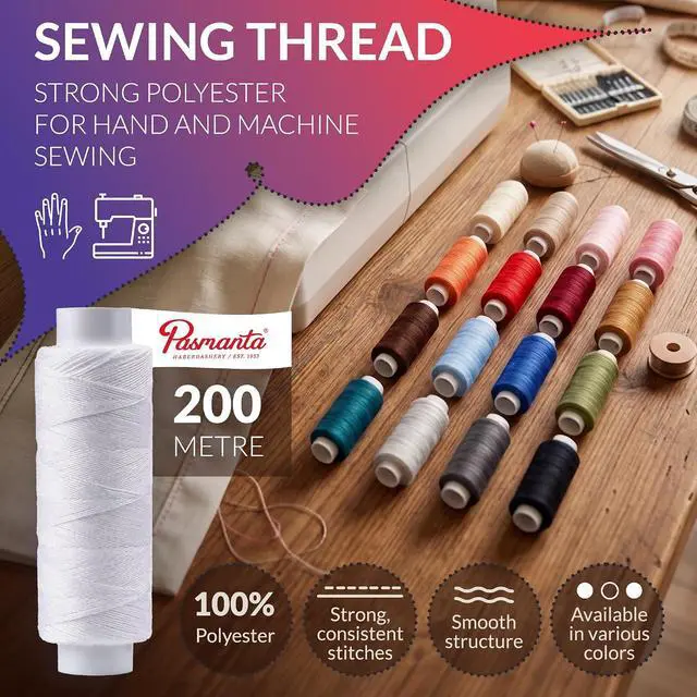 Alt view image 2 of 6 - Strong Polyester Pro Sewing Thread, Many Colours Finest Spools, Universal All Purpose Hand And Machine Sewing, 200m - 220yd Coil Reel Made in Europe Since 1953 (5624 - blue)