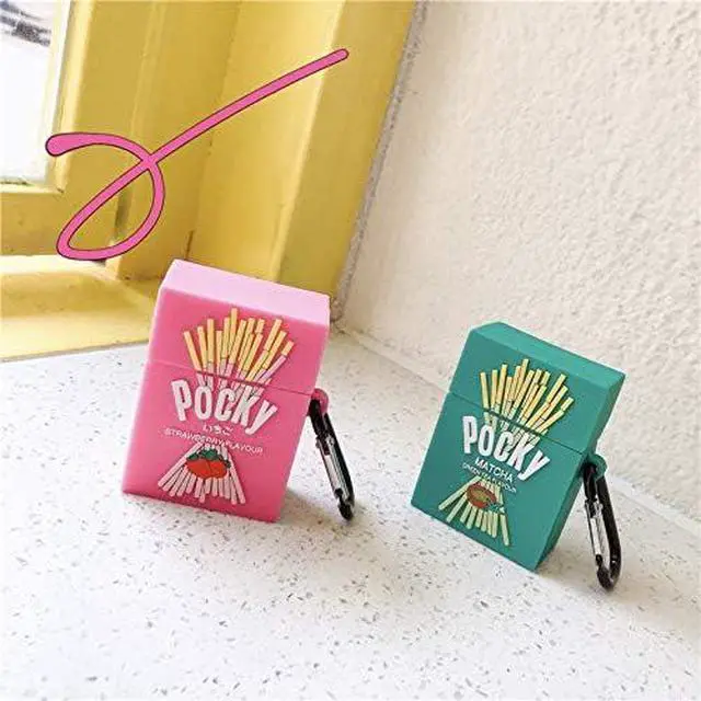 Alt view image 5 of 6 - Case for AirPods 1/2, Creative Funny Green Tea Flavor Finger Biscuit Box Shape Case, Stylish Silicone Earphone Protection Skin for AirPods 1/AirPods 2+Hook -Green