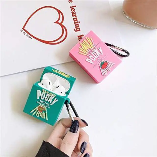 Alt view image 4 of 6 - Case for AirPods 1/2, Creative Funny Green Tea Flavor Finger Biscuit Box Shape Case, Stylish Silicone Earphone Protection Skin for AirPods 1/AirPods 2+Hook -Green