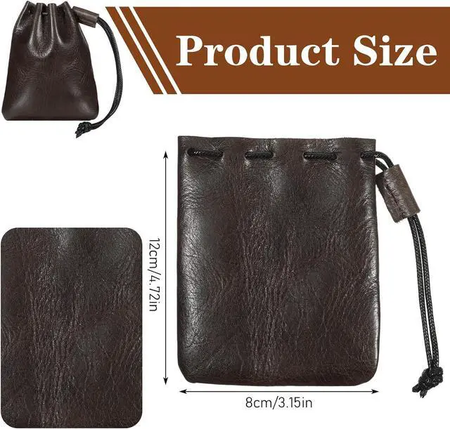 Alt view image 2 of 7 - TIESOME 1 Pcs Leather Pouches, Drawstring Cowhide Bag, Small Waterproof Vintage Leather Pouch for Earphone Jewelry(Dark Brown)