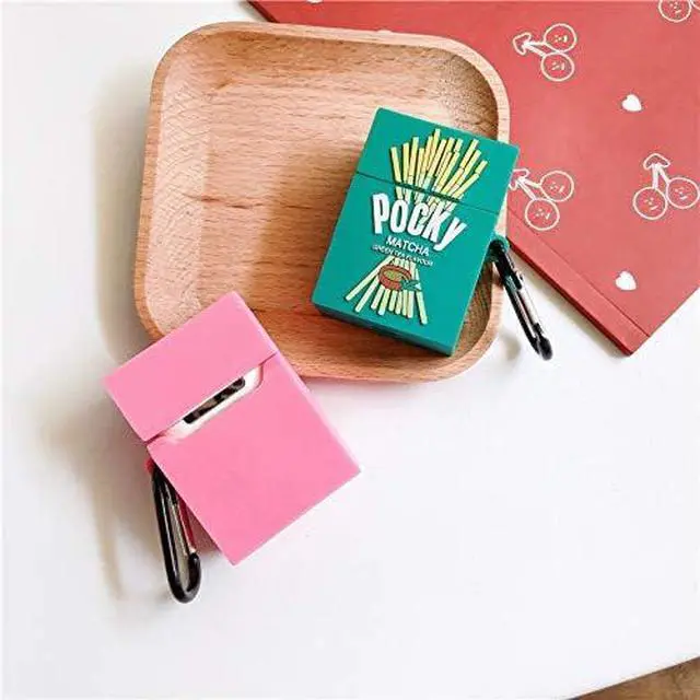 Alt view image 6 of 6 - Case for AirPods 1/2, Creative Funny Green Tea Flavor Finger Biscuit Box Shape Case, Stylish Silicone Earphone Protection Skin for AirPods 1/AirPods 2+Hook -Green