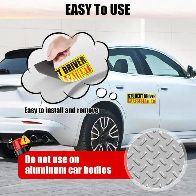 Alt view image 5 of 6 - SINGARO Student Driver Magnet for Car - Please Be Patient, 3Pcs Magnetic Reflective Novice Sticker, New Driver Decal, Removable Exterior Car Accessories